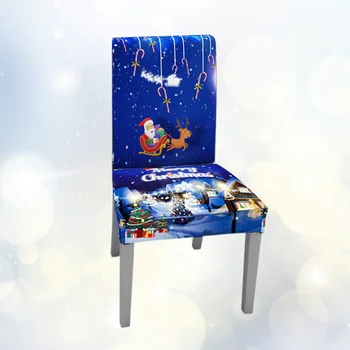 

1pc Chair Cover Santa Claus and Elk Christmas Tree Printed Design Polyester Stretch for Festicval