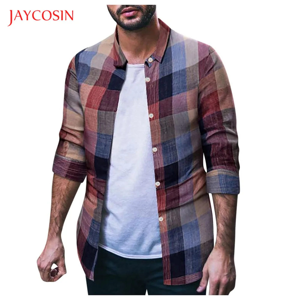Joycosin, зимняя мужская рубашка, Повседневная модная мужская одежда, многоцветная, в клетку, с длинным рукавом, мужская рубашка, градиентная, новинка, на пуговицах, топы