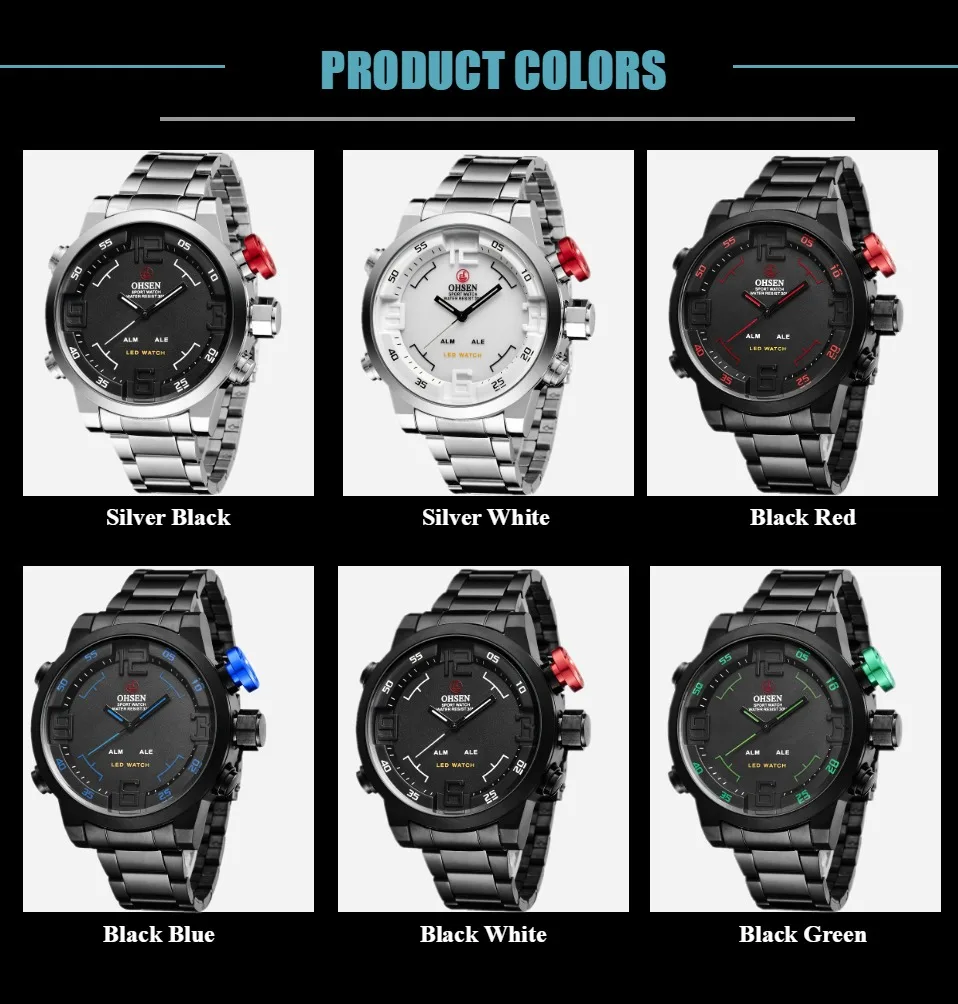 New OHSEN Digital Quartz Men Watches Male Gift Big Dial 30M Waterproof Fashion Military LED Wristwatch Clocks relogio masculino