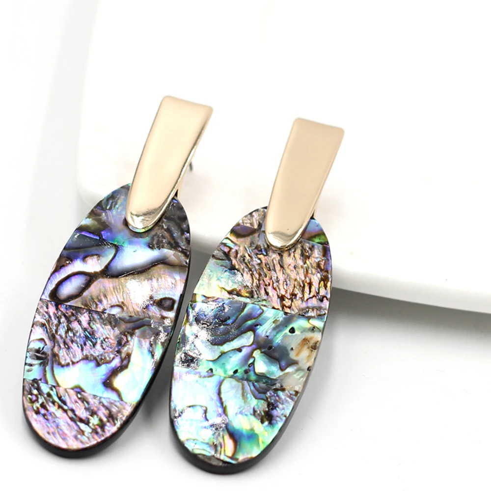 

New Arrival Big Oval Abalone Shell Figure Stud Resin Long Oval One side Abalone Stud For Women Earrings Fashion Jewelry