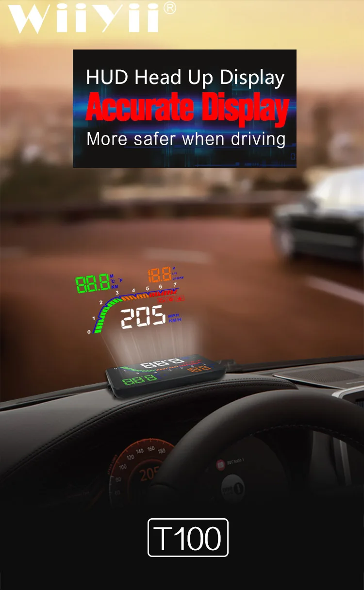 4 дюйма T100 HUD Дисплей Автомобильный спидометр цифровой над Предупреждение