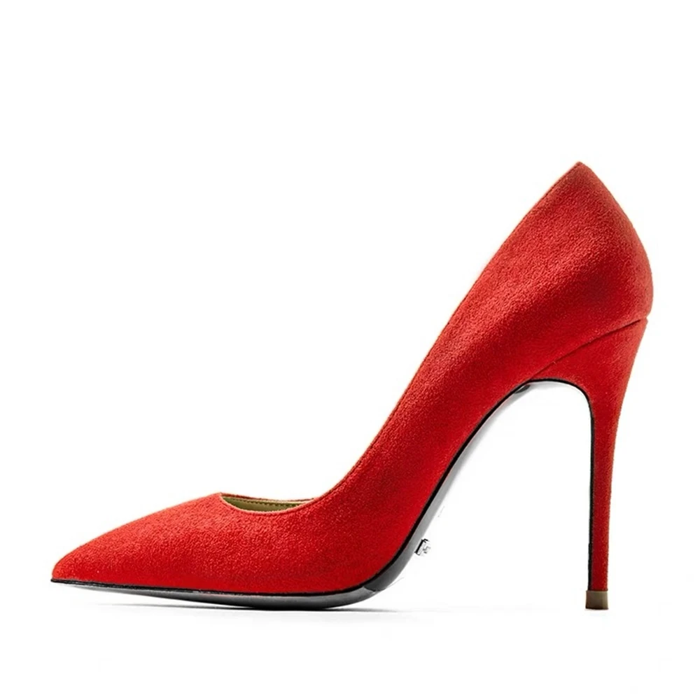 10cm Red Suede Junetxin/классические женские туфли-лодочки с волнистым узором; большие размеры 34-42; женские туфли на высоком каблуке с острым носком; модные пикантные туфли-лодочки на каблуке 12 см - Цвет: 10cm Red Suede