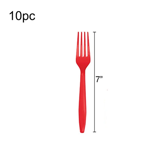 Pure Red Disposable Party Tableware Cup Plate Adult Birthday Party Decor Kids Wedding Adult Supplies Christmas Party Supplies Fork-10pcs