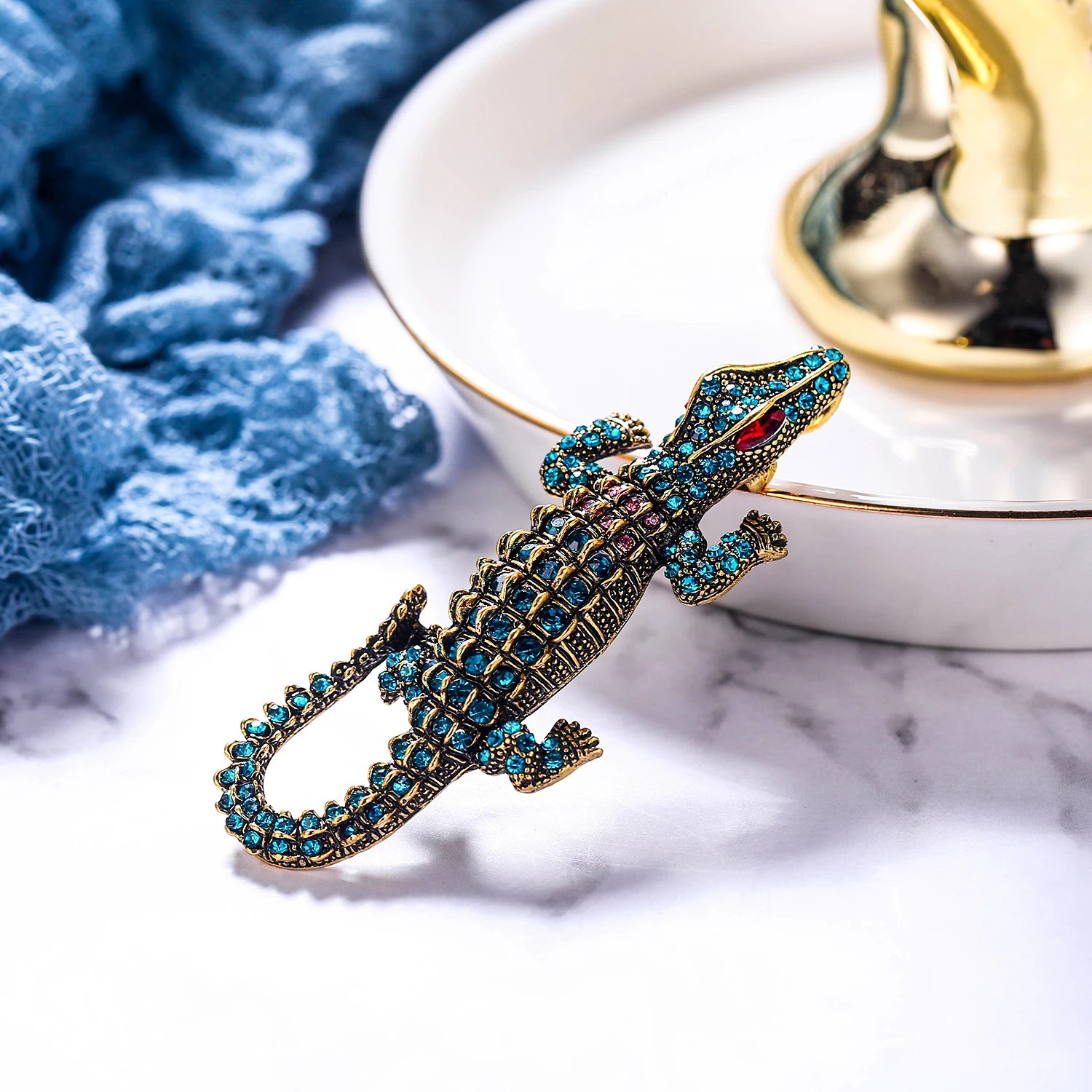 Tuliper брошь Аллигатор крокодиловая на булавке Ретро Хрустальные Стразы кулон в