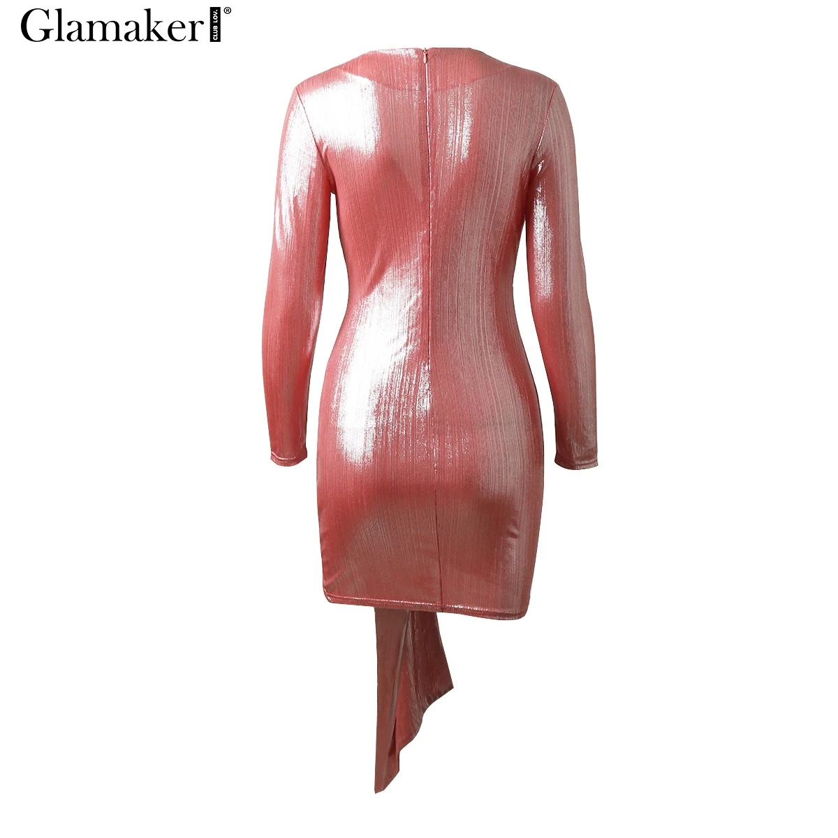 Glamaker розовое облегающее мини-платье с v-образным вырезом и длинным рукавом, сплошной сексуальный платье, женское осенне-зимнее элегантное для вечеринки и клуба, ночное платье