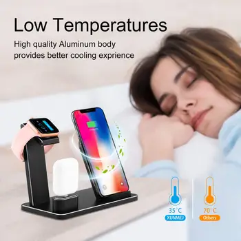 

Fast Wireless Charging Stand for iPhone Xs Max Xs XR X 8 8 Plus, 3 in 1 Aluminum Watch Charger Stand St