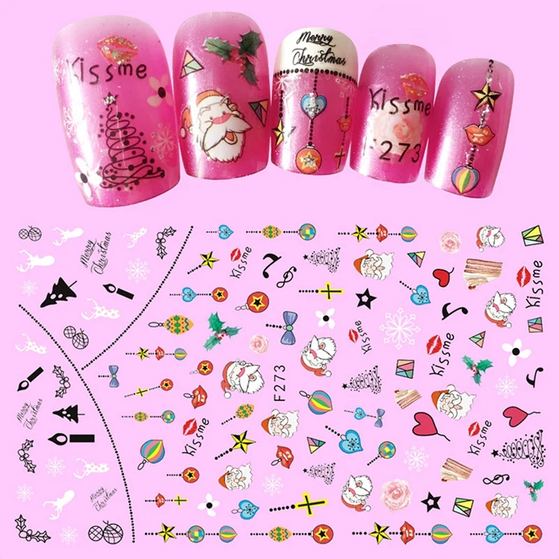 10Pcs/1Set 3D Nail Stickers Art Christmas Decals Snowman Nail Wraps Snowflakes Adhesive Slider Manicure Decoration Tip Tool