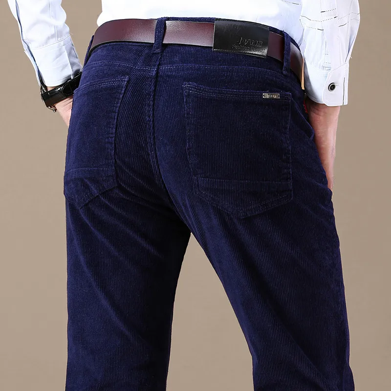 Мужские Винтажные зимние вельветовые облегающие повседневные брюки 6 цветов, модная деловая брендовая одежда, джинсы, брюки, плюс размер 40