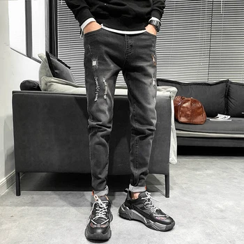 

3 Colors Spring Jeans Men Fashion 2020 Stretch Slim Fit Ripped Jeans Men All Match Hip Hop Casual Jeans Pants Men Streetwear 34