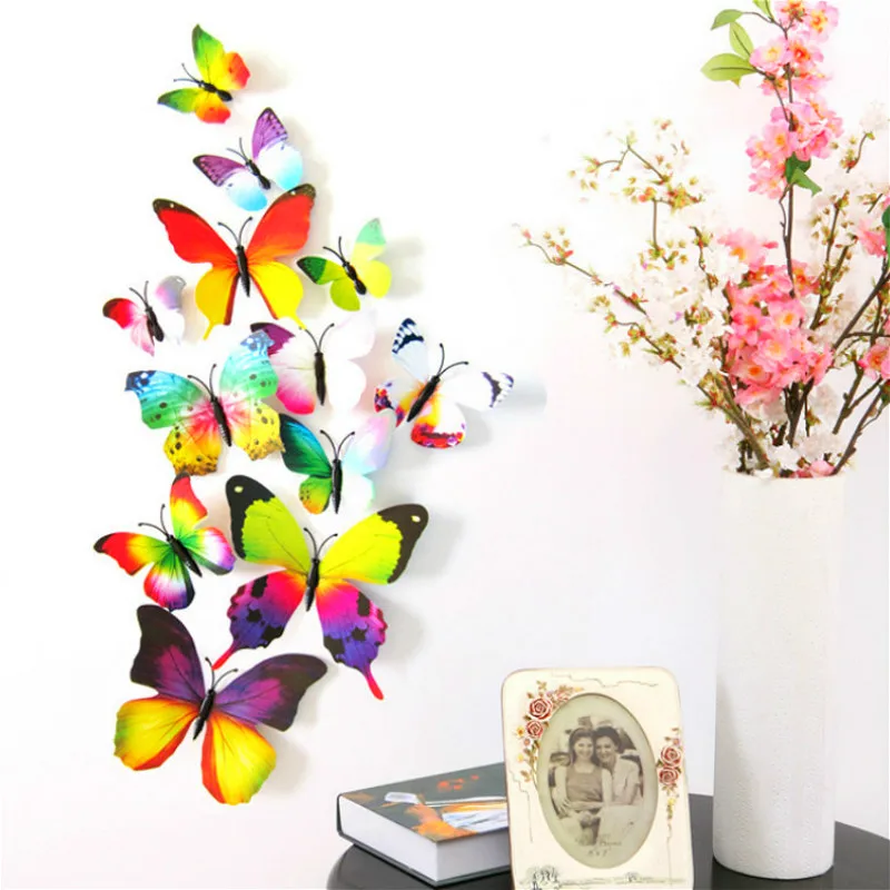 12PCS/Lot Colorful Artificial Butterfl Party Favors Cute Butterflies Wall Stickers Gifts for Guests Gift | Дом и сад
