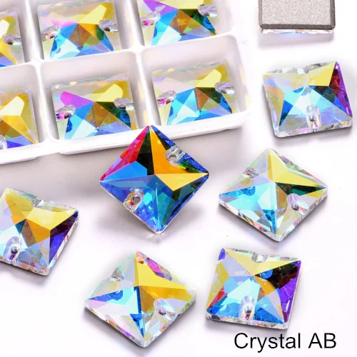 Crystal AB AAAAA лучшее качество квадратный кристалл AB стекло пришить Стразы Flatback с 2 отверстиями белый швейный Стразы для одежды B0939 - Цвет: Crystal AB