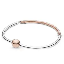 Новинка, 925 пробы, серебряный браслет, розовый шар, круглая застежка, три звенья, браслет, подходит для женщин, бусина, очаровательные ювелирные изделия
