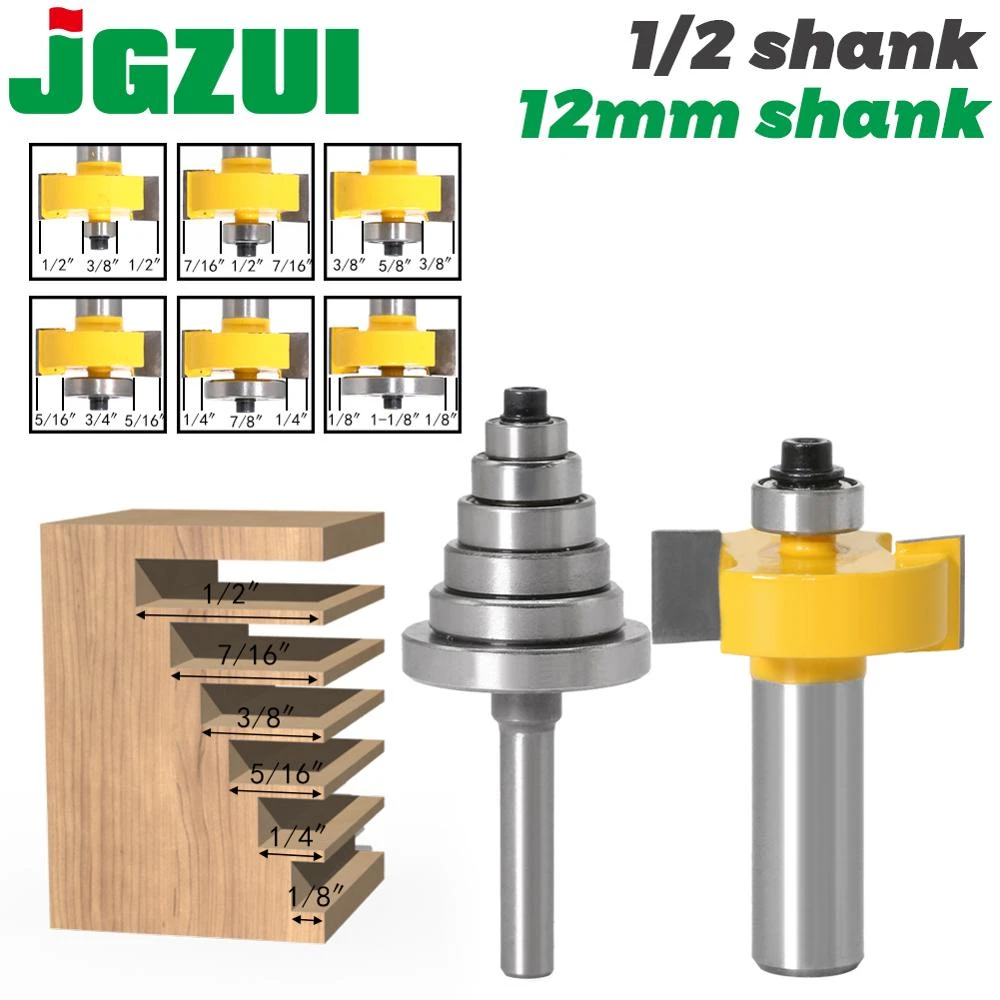 Carbide Steel 1/2" Height Rabbet Router Bit & 1/2" Shank 6 Bearings Trimmer Set Carbide Steel 1/2" Height Rabbet Router Bit & 1/2" Shank 6 Bearings Trimmer Set