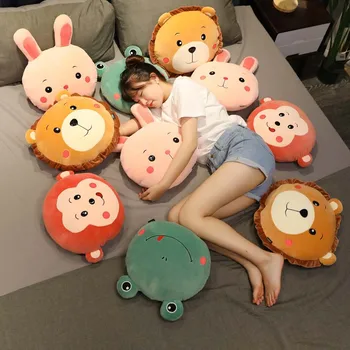 

35cm Lovely Round Animal Plush Pillow Lion Rabbit Frog Monkey Soft Stuffed Doll Sofa Cushion Baby Sleeping Pillow Toy Kids Gifts
