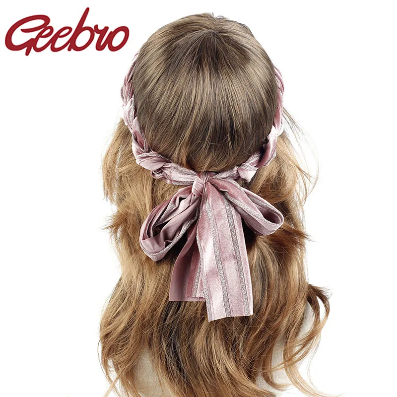 Geebro женские мягкие бархатные плетеные повязки на голову новые богемные эластичные повседневные аксессуары, ленты для волос для женщин вечерние тюрбан