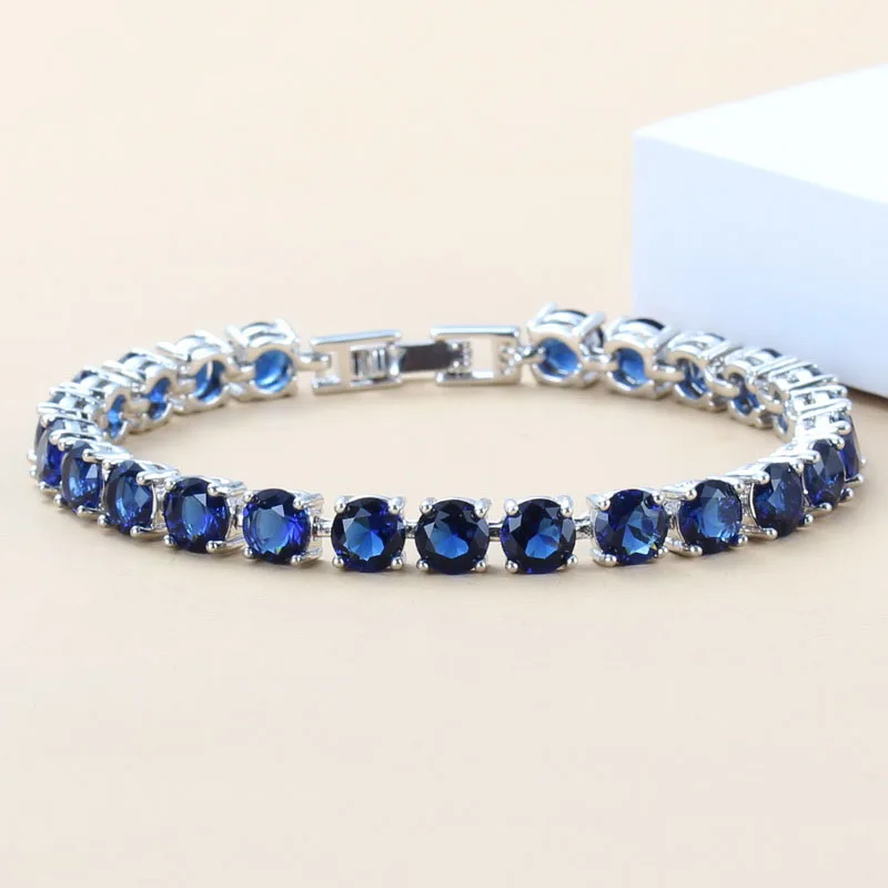 Chain bracelet,zircon bracelets,charm bracelet,silver bracelet,cubic zirconia bracelet Fashion Female Silver Jewelry Blue Zircon Jewelry Charm Chain Link Bracelet Bangle For Women Gift