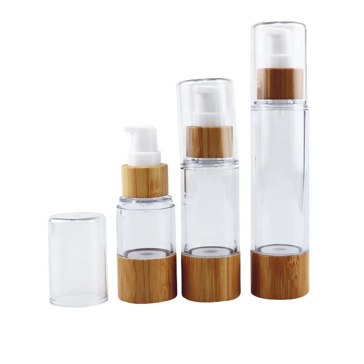 20ml 30ml 40ml 50ml 60ml 80ml 100ml frosted Luxury bamboo cosmetic packaging 30ml 1oz bamboo lid airless lotion plastic bottle with pump 20ml 50ml 80ml 100ml 120ml