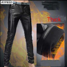 Черные кожаные штаны мужские s плюс бархатные зимние мужские кожаные штаны толстые теплые высококачественные хип-хоп однотонные штаны из искусственной кожи 27-36