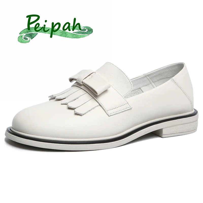 

PEIPAH 2020 Spring Women Genuine Leather Shoes Woman Platform Shoes Female Oxford Flats Casual British Style Slip On Loafers