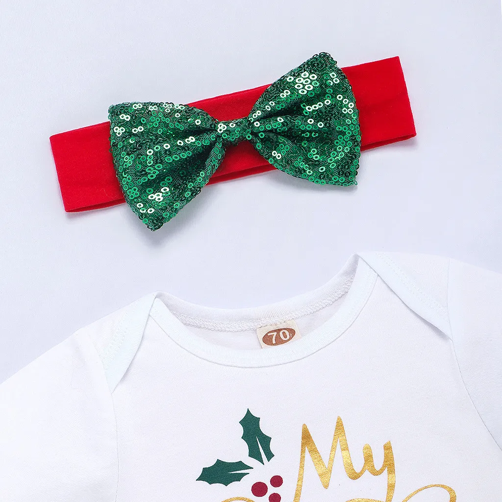 My first christmas/платье для девочек белый комбинезон с короткими рукавами и кружевным бантом и надписью для маленьких девочек, юбка-пачка для танцев+ повязка на голову