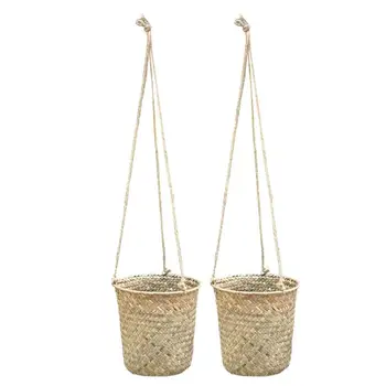 

2pcs Hanging Flower Pot Practical Flower Arrangement Vase Rattan Woven Flower Basket Hand-Woven Bamboo Flower Basket For Wall