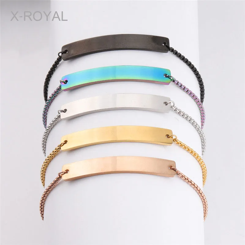 

X-ROYAL Blank Stainless Steel Charm Bracelets Adjustable Box Chain Stop Beads Bracelets Winding Blank Stripe Rose Gold Bracelets