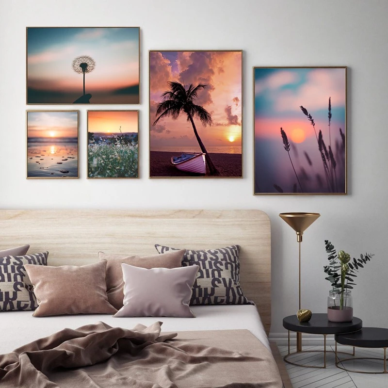 

Modern Small Fresh Plant Dandelion Canvas Painting Abstract Sunset Landscape Poster And Prints Wall Art For Living Room Decor