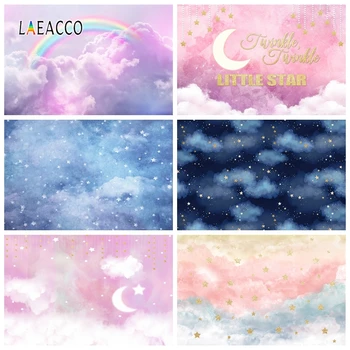 

Laeacco Baby Shower Photophone Pink Blue Sky White Clouds Moon Stars Rainbow Photography Backdrops Children Birthday Backgrounds