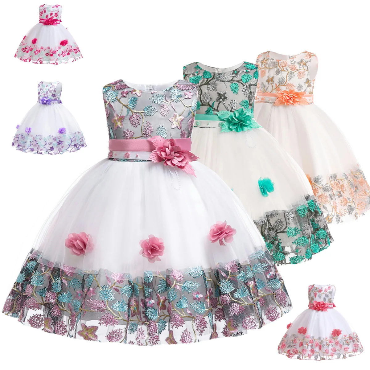 Wish Hot Selling Supply of Goods Children Embroidery Bead Princess Dress Gauze CHILDREN'S Dress Tutu Skirt