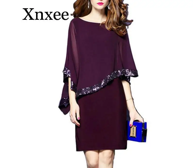 

Women Party Dress Plus Size Sequined Women Dress Chiffon Female Summer Dresses Office Lady Loose Dress