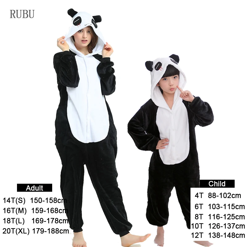 Panda Пижамы кигуруми для мальчиков и девочек, пижамы с пандой и единорогом для женщин, Pijimas, взрослые комбинезоны, пижамы с животными, зимние теплые пижамы для детей - Цвет: Panda