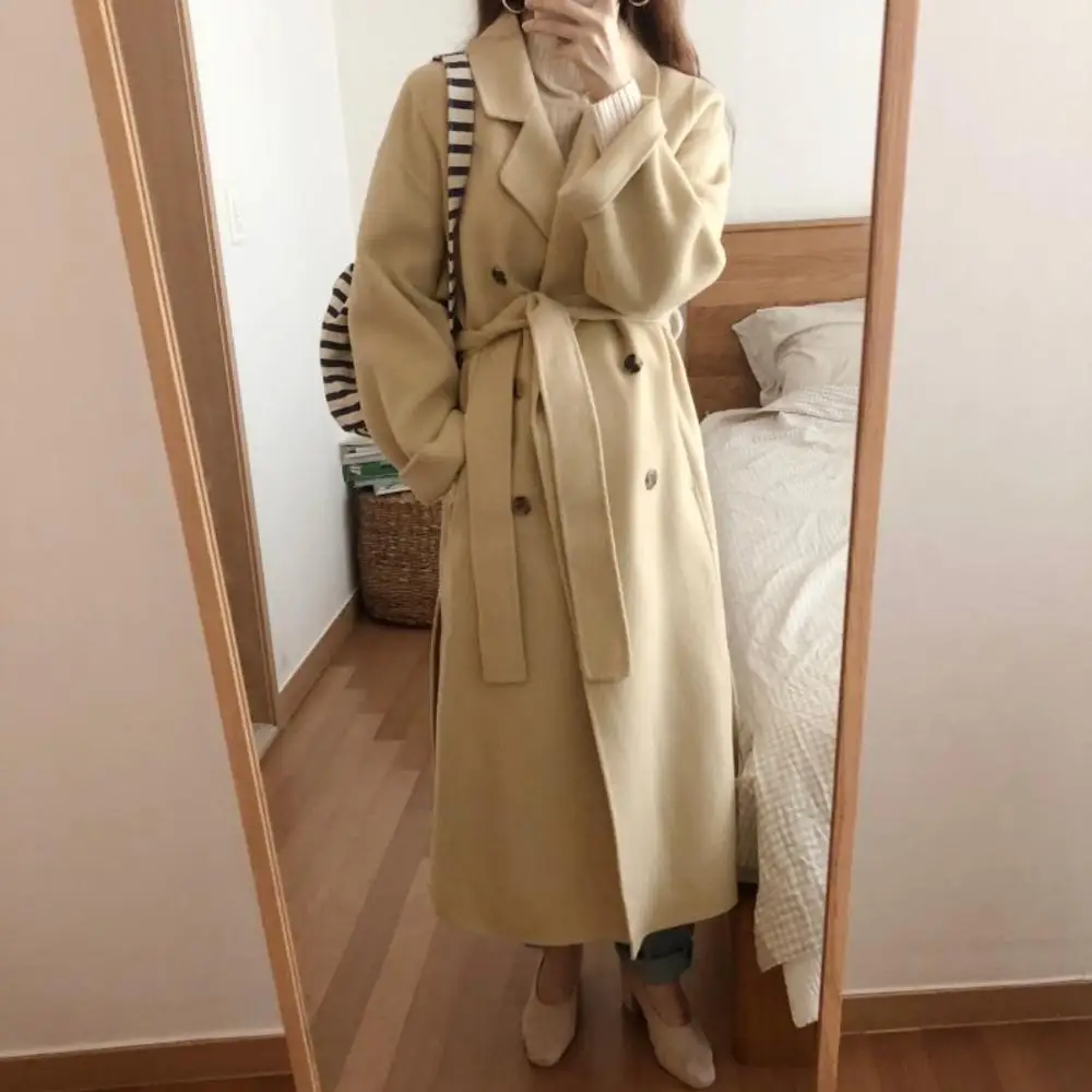 HziriP классическое женское Шерстяное Пальто винтажное двубортное Элегантное