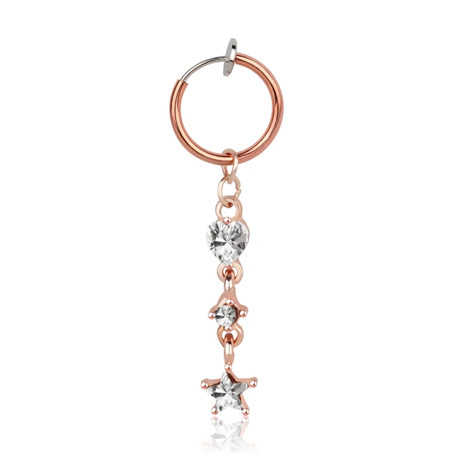 Heart Fake Belly Button Ring Fake Belly Piercing Butterfly Clip On Umbilical Navel Fake Pircing Butterfly Cartilage Earring Clip style1-Rosegold
