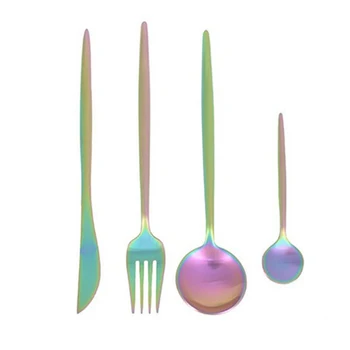 

4Pcs/set Rainbow Cutlery Set Stainless Steel Dinnerware Flatware Set Dinner Knife Fork Spoon Western Tableware Household Knife