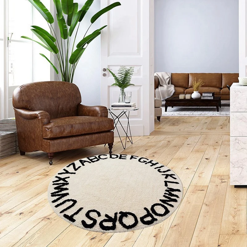 

Hot Abc Alphabet Kids Crawling Play Mat - Super Soft Knitting Educational Washable Area Rugs Round 120CM Diameter Beige