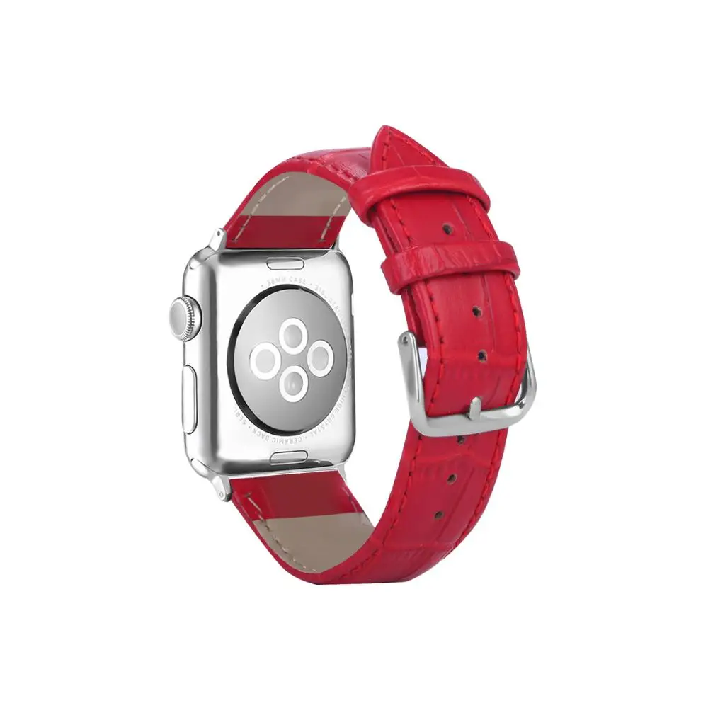 red Joyozy высокое качество Бизнес ремешок для наручных часов для apple Watch Series 5/4/3/2/1 классический кожаный чехол для apple watch 38mm 40 мм 42 44 мм - Цвет ремешка: red
