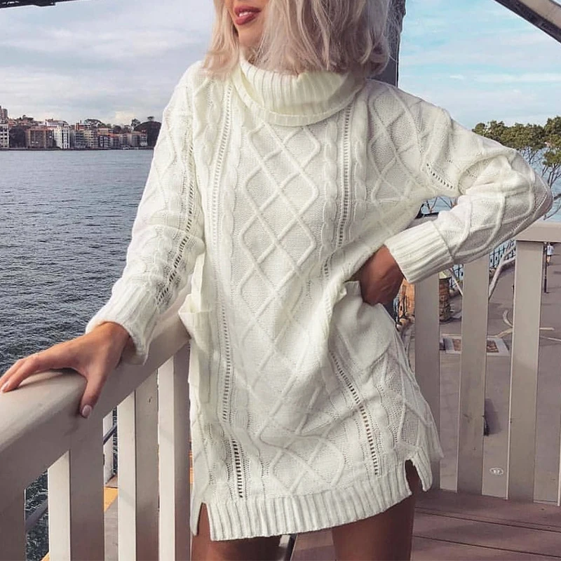 

Women Sweater Dress Winter Warm Casual Fashion Plus Size Jumper Turtle Neck Sexy Mini Retro Long Sleeve