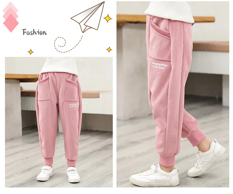 Winter New Korean Girl Thick Pants Kids Letter Fashion Sports Long Trousers Children's Casual Clothes Big Child Garments