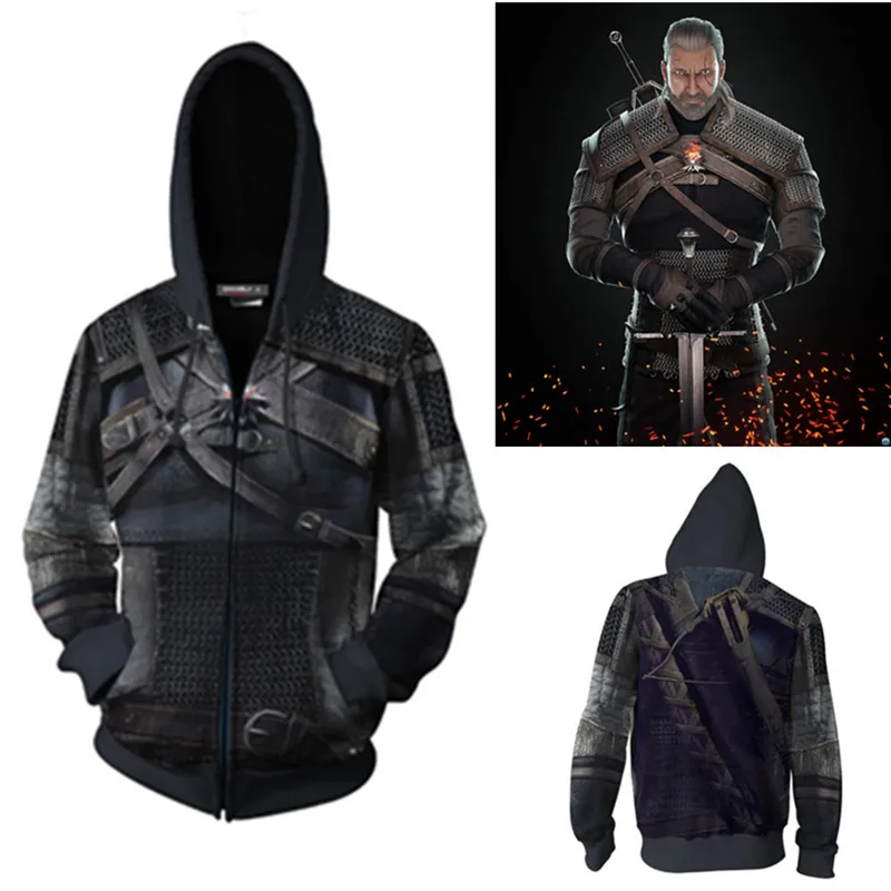 

Wild Hunt Geralt of Rivia Cosplay Costumes Geralt of Rivia Hoodie Jackets Cosplay 3D printing Zip Hoodie Sweatshirts