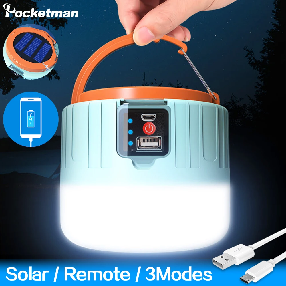 3 Mode Solar LED Bulb USB Rechargeable Remote Lantern Camping Light Outdoor Lamp