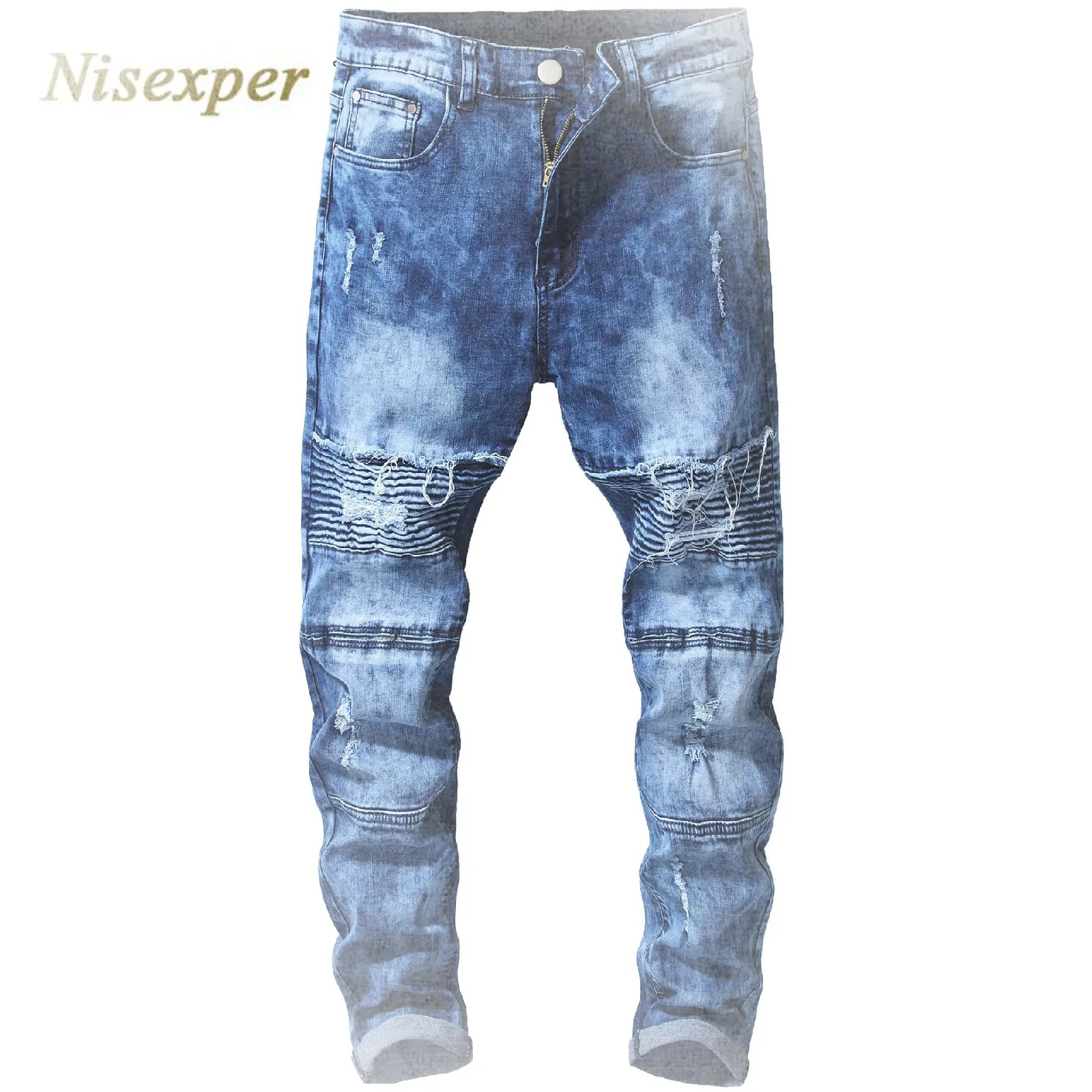 High Quality Cotton Neutral Bomb Men's Slim Denim Jeans Hip Hop Style Fashion Long Skinny Jeans Men Cotton Flexible Holes Denim