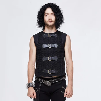 

Devil Fashion Men Steampunk Gothic Party Vest Mens Leather Patchwork Vests Fashion Streetwear Punk Rock T-shirt