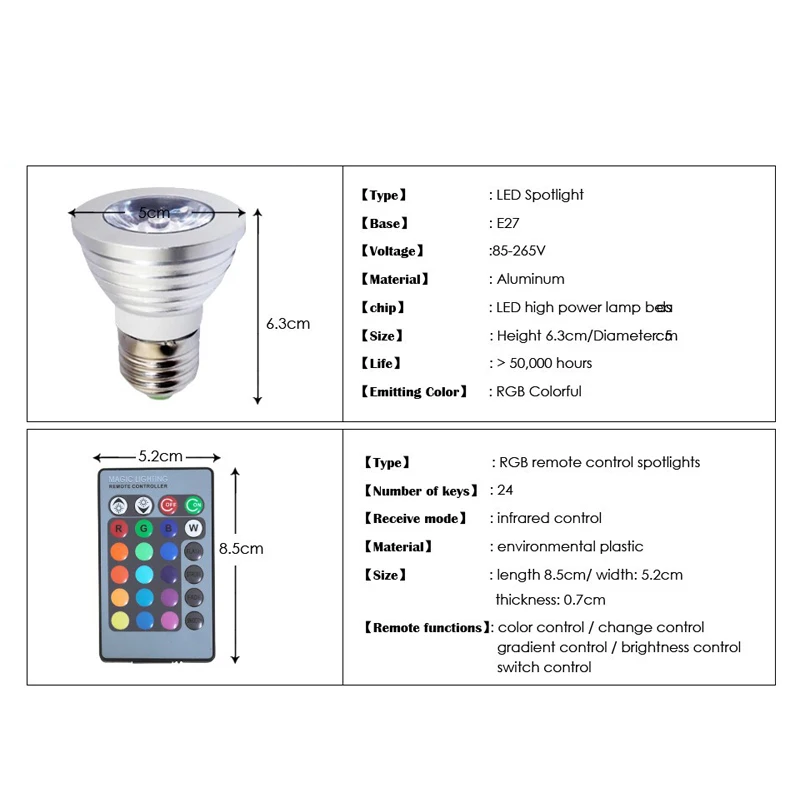 Светодиодный ночсветильник E27 85 265 в RGB 3 Вт GU10 GU5.3 MR16 12 В|Ночники| |