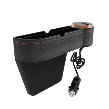 

Car Storage Box Key Holder Slot Dual USB Port Seat Side Charger Organizer Cigarette Lighter Phone Universal Multifunctional