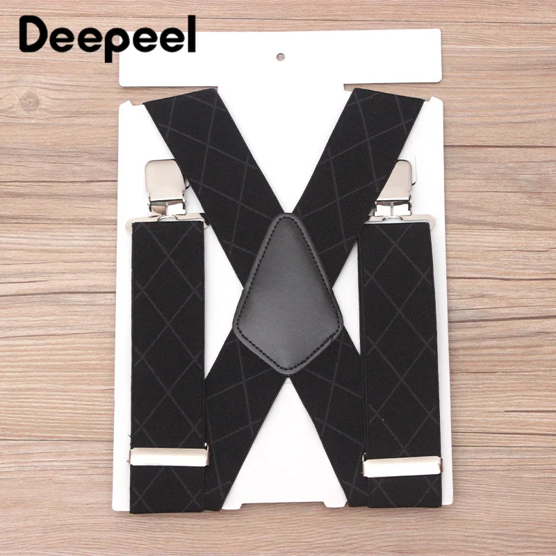 

Deepeel 5cm*110cm Retro Elastic Adjustable Man's Strap 4 Clip Buckles X-Type Suspenders Designer Suit Decoration SP070