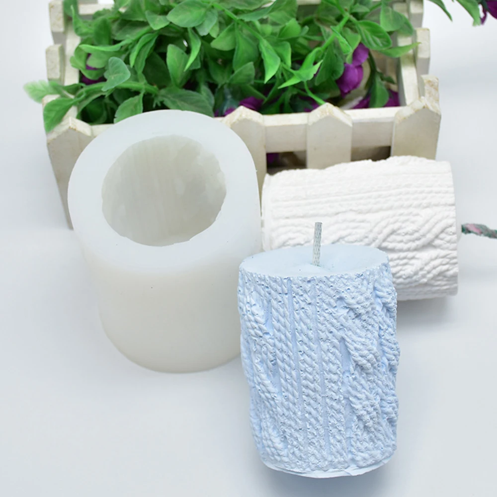 New 3D Creative Knitting Wool Cylinder Silicone Candle Mold Cake Mold DIY Plaster Mold Knitting Wool Soap Candle Silicone Molds