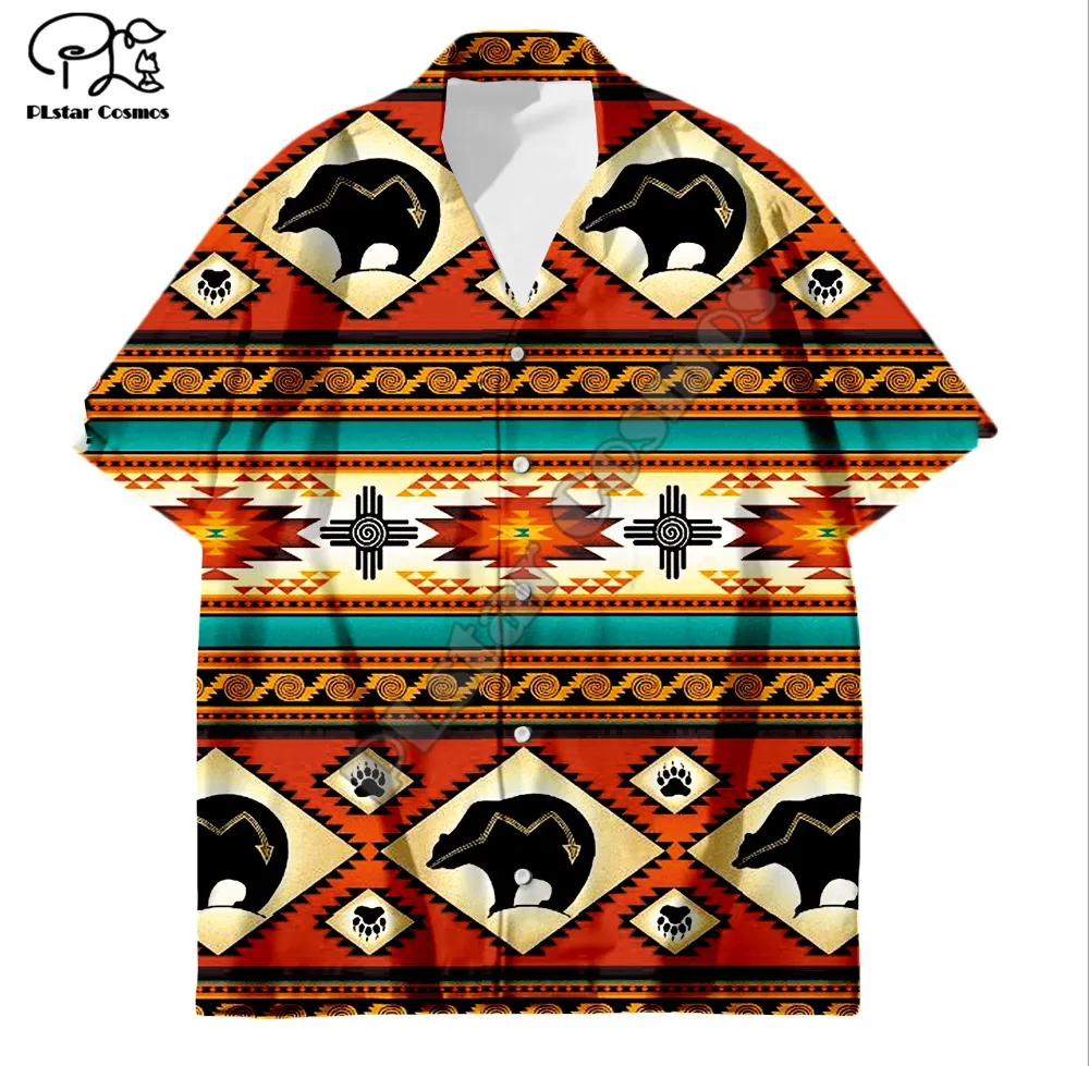 Retro-Stil 2020, Sommermode, kurzärmeliges Hemd, Indianer-Druck, 3D-Herrenhemd, böhmischer Stil, Harajuku, Freizeithemden – Detail 26
