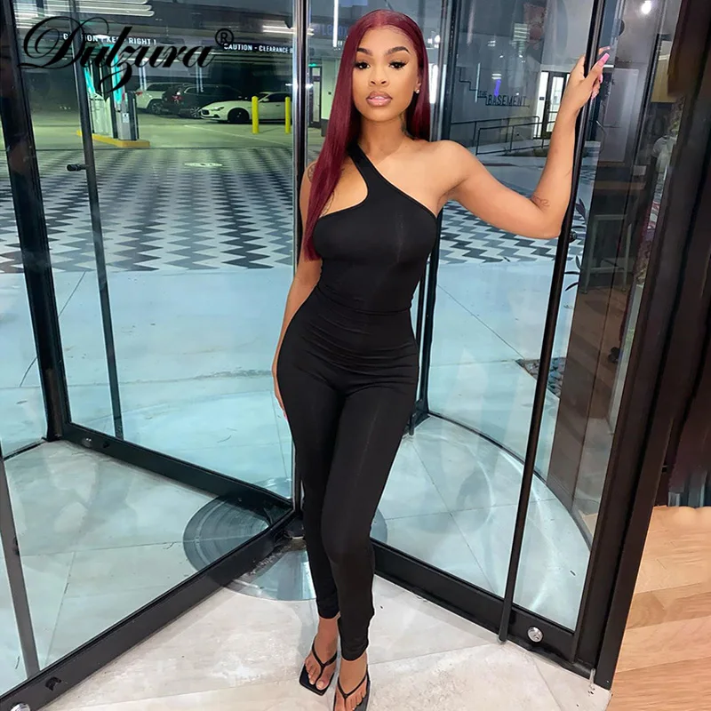 

Dulzura lace up hollow out women long jumpsuit one shoulder sleeveless bodycon sexy streetwear summer outfit fitness party club