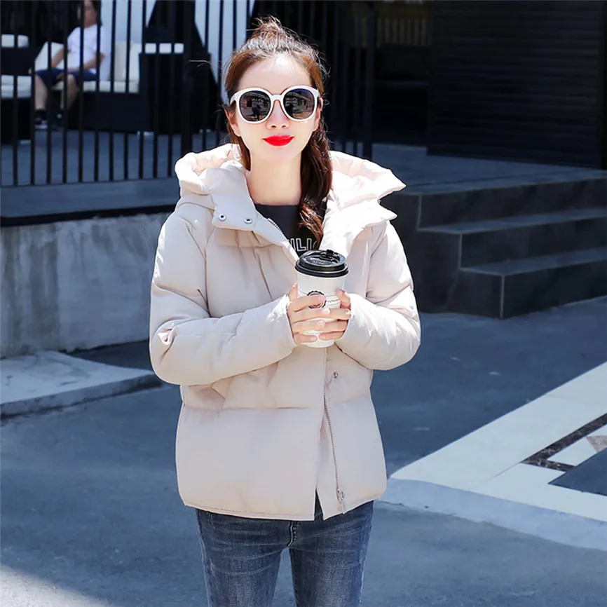 Hooded Women Winter Jacket Short Cotton Padded Womens Coat Autumn Casaco Feminino Inverno Solid Color Parka Winter Jacket