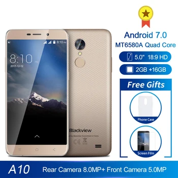 

Blackview A10 Smartphone 2GB RAM 16GB ROM MT6580A Quad Core Android 7.0 5.0inch 18:9 Screen 3G Dual SIM Mobile Phone